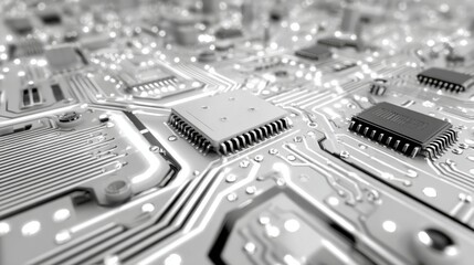 Poster - An intricate circuit board displays a variety of microchips and pathways, highlighting the complexity of technology used in modern electronics during daytime.