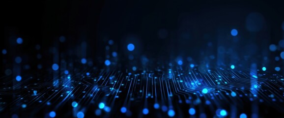 Leinwandbilder - Abstract blue circuit board background vector illustration with glowing dots and lines, a futuristic technology concept for web banner design Generative AI