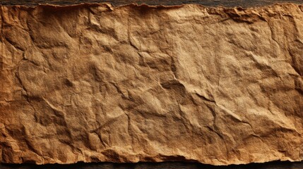 Poster - A textured, crumpled brown paper sheet is placed on a wooden surface showcasing its rustic aesthetic. This backdrop can be ideal for various creative projects and crafts.