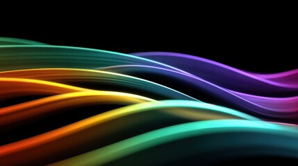 Fototapete - Swirling colors in shades of blue, green, purple, orange, and yellow blend seamlessly against a black background, creating an energetic and captivating atmosphere.