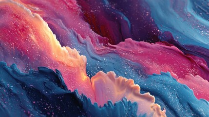 Poster - Colorful swirls of paint merge dynamically on a surface, forming an abstract design with rich textures and a cosmic feel in deep blue, pink, and purple tones.