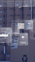 Poster - Animation of data processing on screens over cardboard boxes