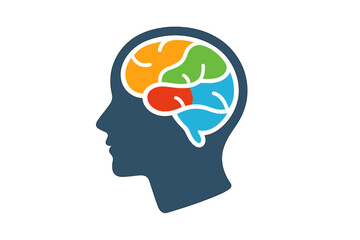 Fototapete - The logo of a human head represents a creative and intelligent mind, symbolizing innovation and brainpower in digital design