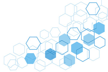 Fototapete - A background featuring geometric abstract patterns of blue hexagons represents a concept of computer networks, suitable for designs related to medical, technology, or science fields