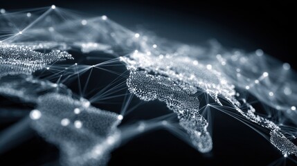 Poster - A visual representation of the globe showcasing illuminated data points and connecting lines, illustrating global connectivity and technology interlinking different regions.