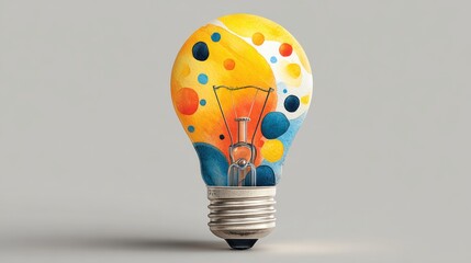 Poster - A creatively designed light bulb showcases bright colors and abstract patterns, highlighting artistic expression while sitting on a plain surface, emphasizing its uniqueness.