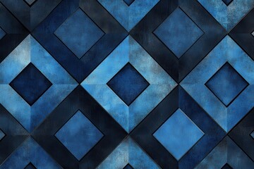 Fototapete - Textured blue diamond pattern with geometric design creates abstract visual appeal, offering interesting depth and dimensional contrast