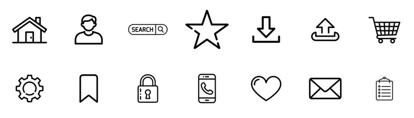 Outline icons for website navigation and user interface design  