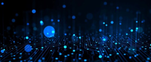 Leinwandbilder - Abstract blue circuit board background vector illustration with glowing dots and lines, a futuristic technology concept for web banner design Generative AI