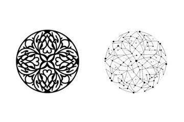 Poster - Ornate floral and network patterns create elegant circular graphic elements suitable for design projects and creative applications.