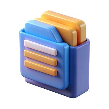 3d rendered folder icon with documents isolated on transparent background