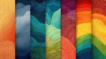 Poster - A series of colorful abstract paintings with a variety of colors and patterns. The paintings are arranged in a row, with each one having a different color scheme and design