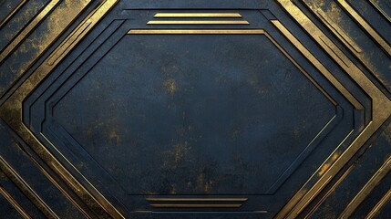 Poster - Geometric diamond shapes in black and gold layers creating a luxury background with glitter particles