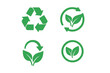 © Underhood - Vector illustration of a sustainability icon set featuring green arrows, leaves, and recycling symbols, representing biodegradable, compostable, and renewable natural materials, with the message