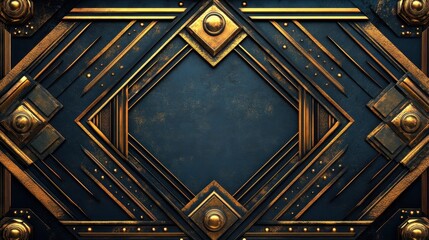 Poster - Geometric diamond shapes in black and gold layers creating a luxury background with glitter particles