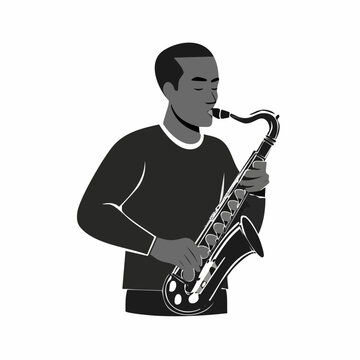 Man playing saxophone in a stylized illustration vector image on white background.