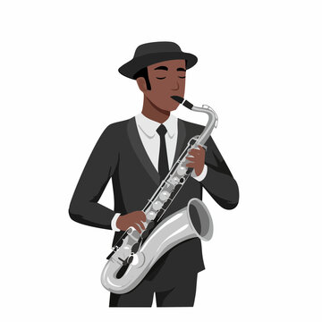 Man playing saxophone in a stylized illustration vector image on white background.