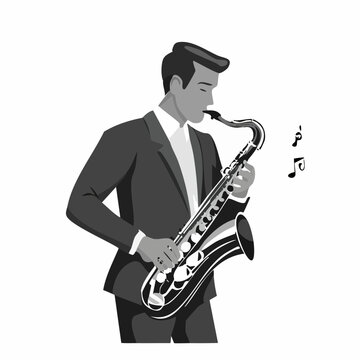 Man playing saxophone in a stylized illustration vector image on white background.