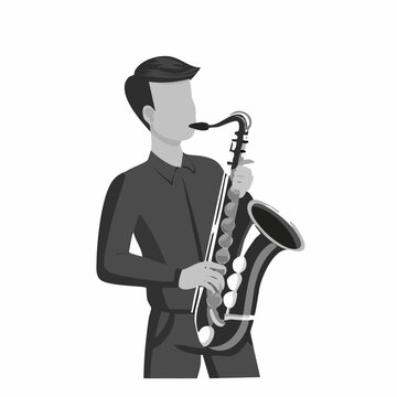 Man playing saxophone in a stylized illustration vector image on white background.