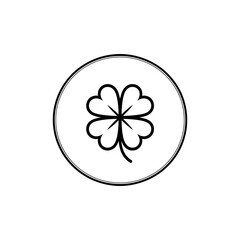 Poster - Simple black outline four leaf clover symbol inside a circle