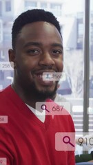 Poster - Animation of multiple notification bars over smiling african american man looking at camera