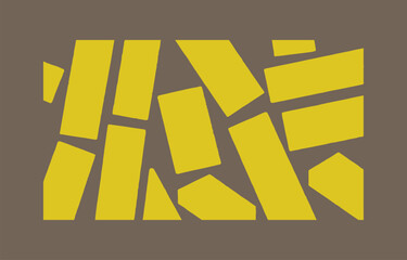 Poster - Abstract geometric pattern with irregular yellow shapes on a muted brown background creating a modern and minimalist design
