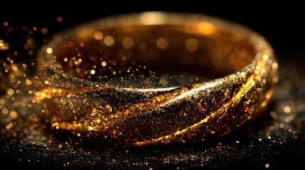 Poster - A gold ring with a lot of sparkles on it. The ring is on a black background