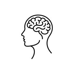 Poster - Simple outline icon of a human head profile with brain inside
