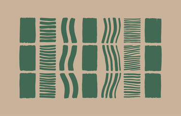 Poster - Abstract geometric pattern with organic brushstroke textures in muted green and beige tones evoking a natural and artistic feel for modern design backgrounds