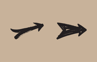 Poster - Two black hand drawn brush stroke arrows pointing to the right on a textured beige background symbolizing direction and movement forward