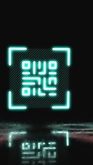 Poster - Animation of qr code over neon shapes on black background
