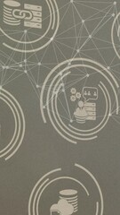 Poster - Animation of network of connections with icons over blurred background