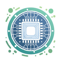 Poster - Stylized Processor Chip Vector Illustration Computer Component Blue Green Circular Design Technical Advancement Technology Symbol AI Learning