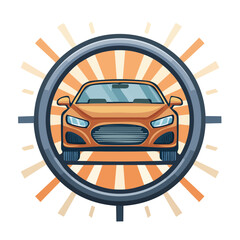 Poster - Stylish Orange Car Emblem with Retro Sunburst Detail for Automotive Concepts