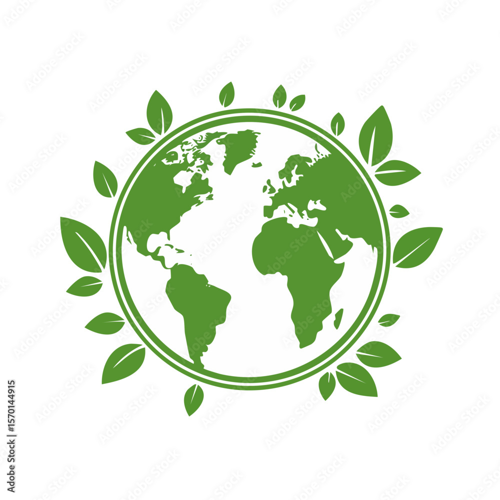 Ecological Earth globe with green leaves Concept illustration for eco ...