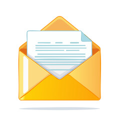 Poster - Stylized Open Envelope with Paper Letter Symbolizing Communication Delivery and Message Notification