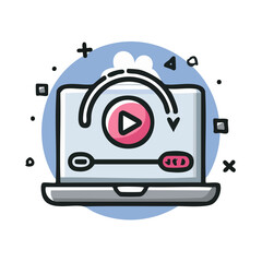 Poster - Laptop Computer with Video Playback Icon and Cloud Symbol Digital Media and Streaming Concept