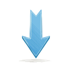 Poster - Light blue downward arrow graphic design element illustration with hand drawn sketch effect on clean black backdrop