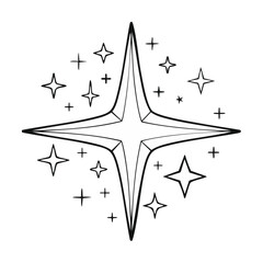 Poster - Line Art Stars with Glowing Effect. Night Sky Sparkle Elements on Black Background for Festive Holiday Themes. Minimalist Design Shining Ornament.