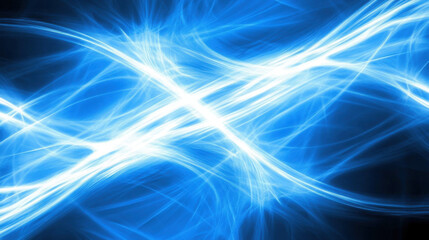 Poster - Blue abstract energy lines and waves. Digital luminous particles creating dynamic motion. Computer graphics illustration for technology background.