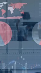 Poster - Animation of financial data processing over diverse group of business people