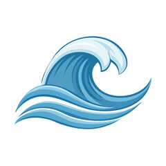 Poster - Stylized Blue Ocean Wave with Crest, Vector Graphic on a Black Background