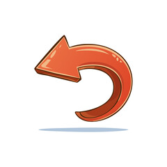 Poster - Cartoon retro turn arrow pointing left direction illustrated in red color, back navigation symbol and rewind sign with cartoonish design, 3D effect