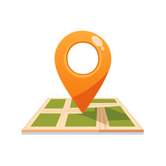 Poster - Orange Location Pin on Cartoon Map, Navigation, Directions, Positioning, Location, Address