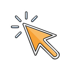 Aufkleber - Orange computer cursor illustration clicking with light beams on black background for website design or UI element with clean vector style