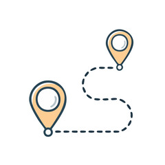 Poster - Location Pins Connecting Two Points on a Dotted Route Representing Navigation or Travel Planning Vector Illustration
