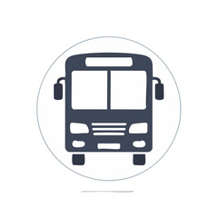 Poster - Dark Blue Bus Icon on White Circle Signifying Transportation, Travel and Public Transit Service Available