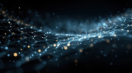 Fototapete - A mesmerizing display of interconnected nodes and glowing lights creates a dynamic digital landscape, representing advanced technology and innovation in a dark setting.