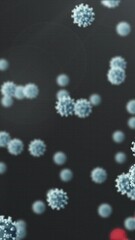 Poster - Animation of dna strand spinning over covid 19 cells falling on dark background