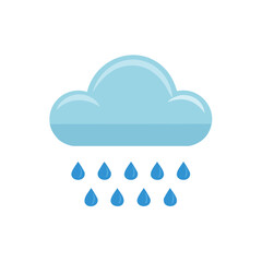 Poster - Cartoon cloud with raindrops on black background, weather illustration, symbol of rain and storm, weather forecast icon